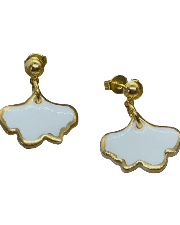 Ginkgo Porcelain Earrings with Gold Earrings Wolf and Clay