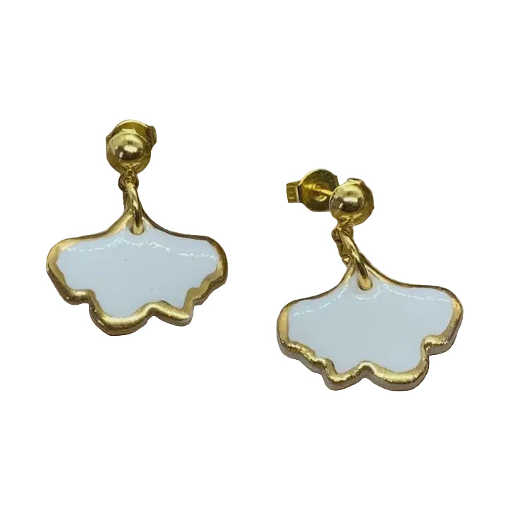 Ginkgo Porcelain Earrings with Gold Earrings Wolf and Clay