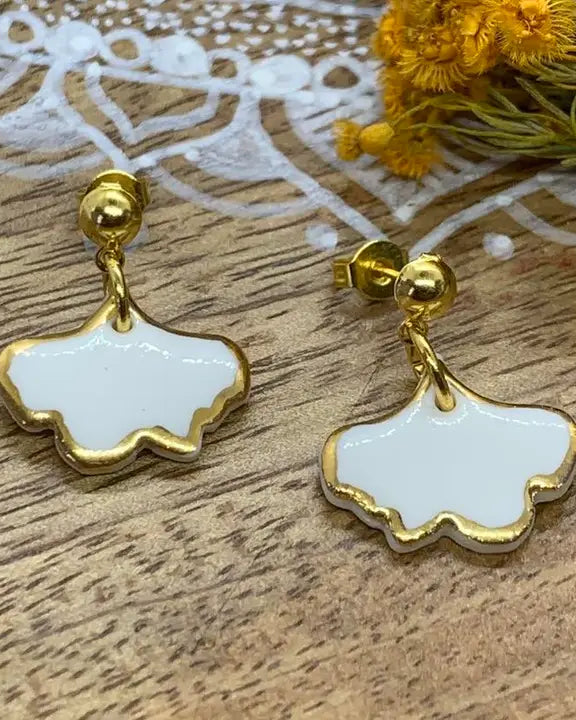 Ginkgo Porcelain Earrings with Gold Earrings Wolf and Clay