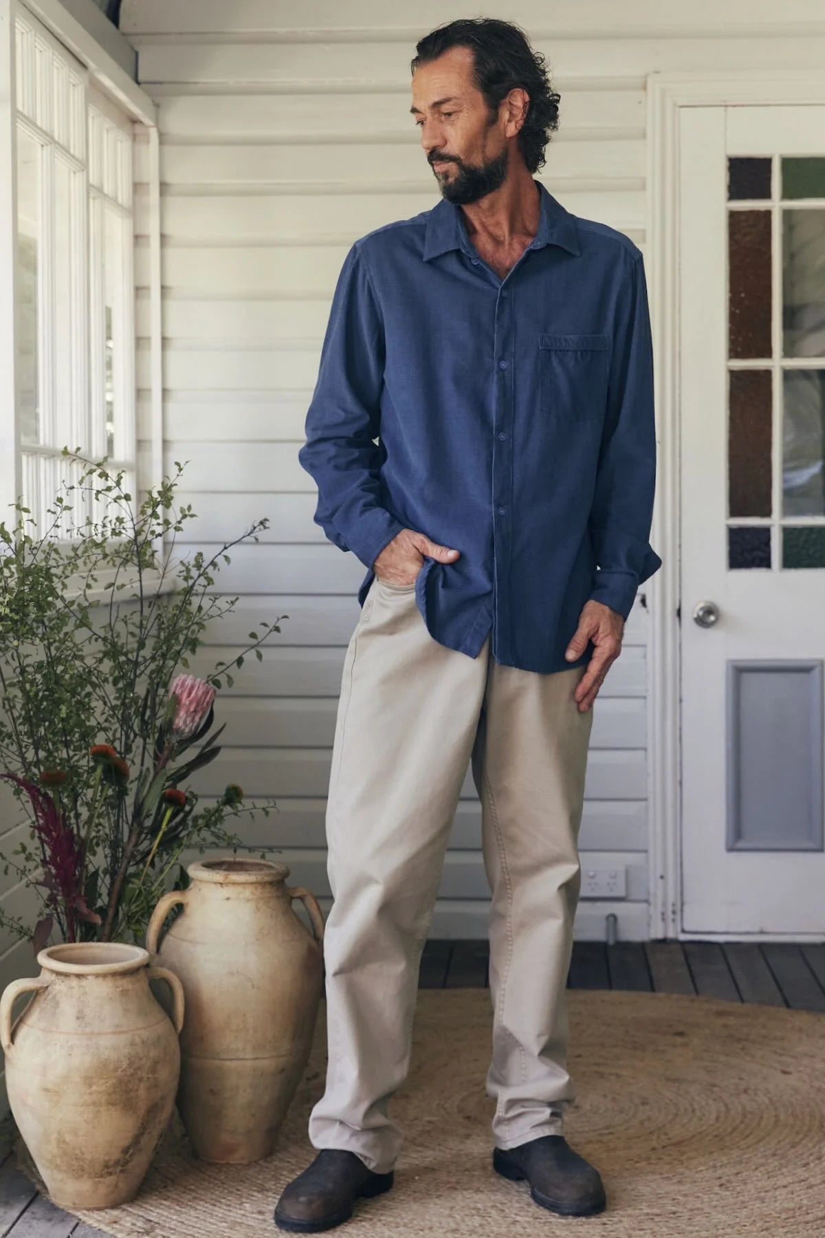 Corduroy Long Sleeve Mens Shirt Ocean Mens Tops MahaShe