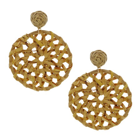Rattan Weaved Disc Earrings Brown Earrings Sun Accessories