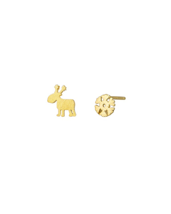 Gold Buddy and Snowflake Studs Earrings Tiger Tree