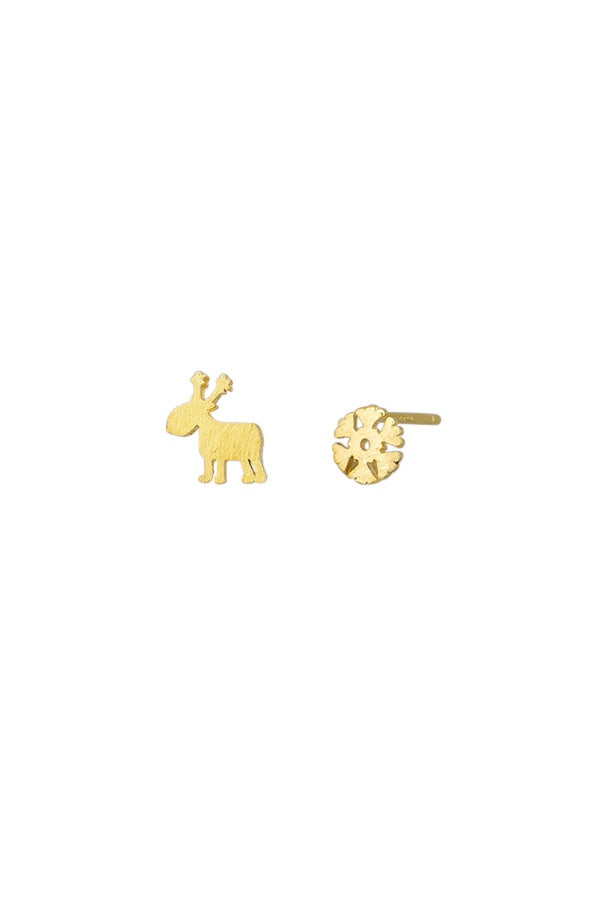 Gold Buddy and Snowflake Studs Earrings Tiger Tree