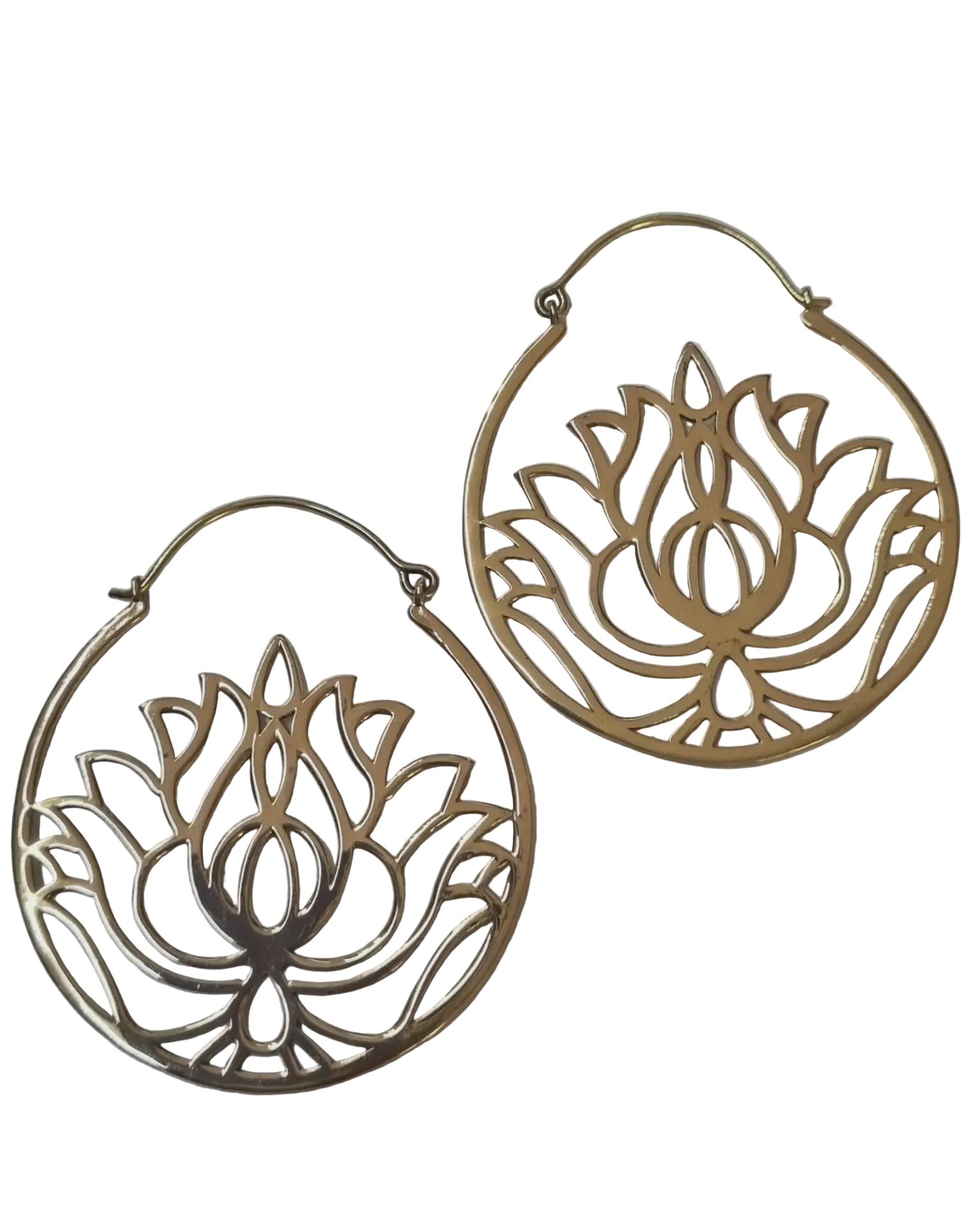Brass Filigree Lotus Statement Hoops Earrings Ombak