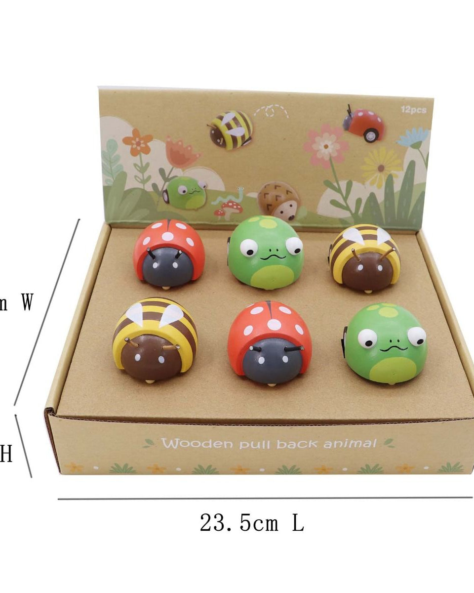 Wooden Pull Back Animal-Bee, Frog and Ladybug Gifts and Accessories ToysLink