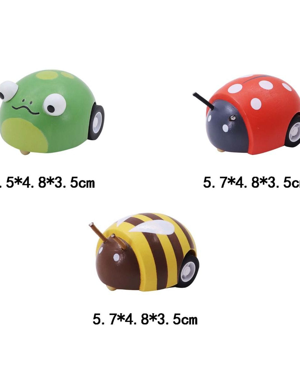 Wooden Pull Back Animal-Bee, Frog and Ladybug Gifts and Accessories ToysLink