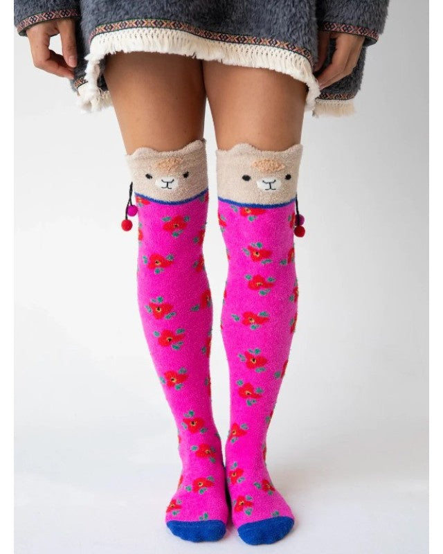 Cozy Socks Over The Knee Llama Hot Pink Socks Natural Life