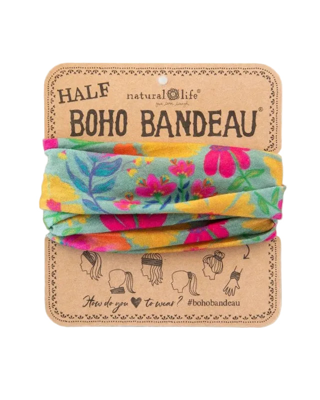 Boho Bandeau Half Yellow Dusty Blue Flower Bandeau Natural Life