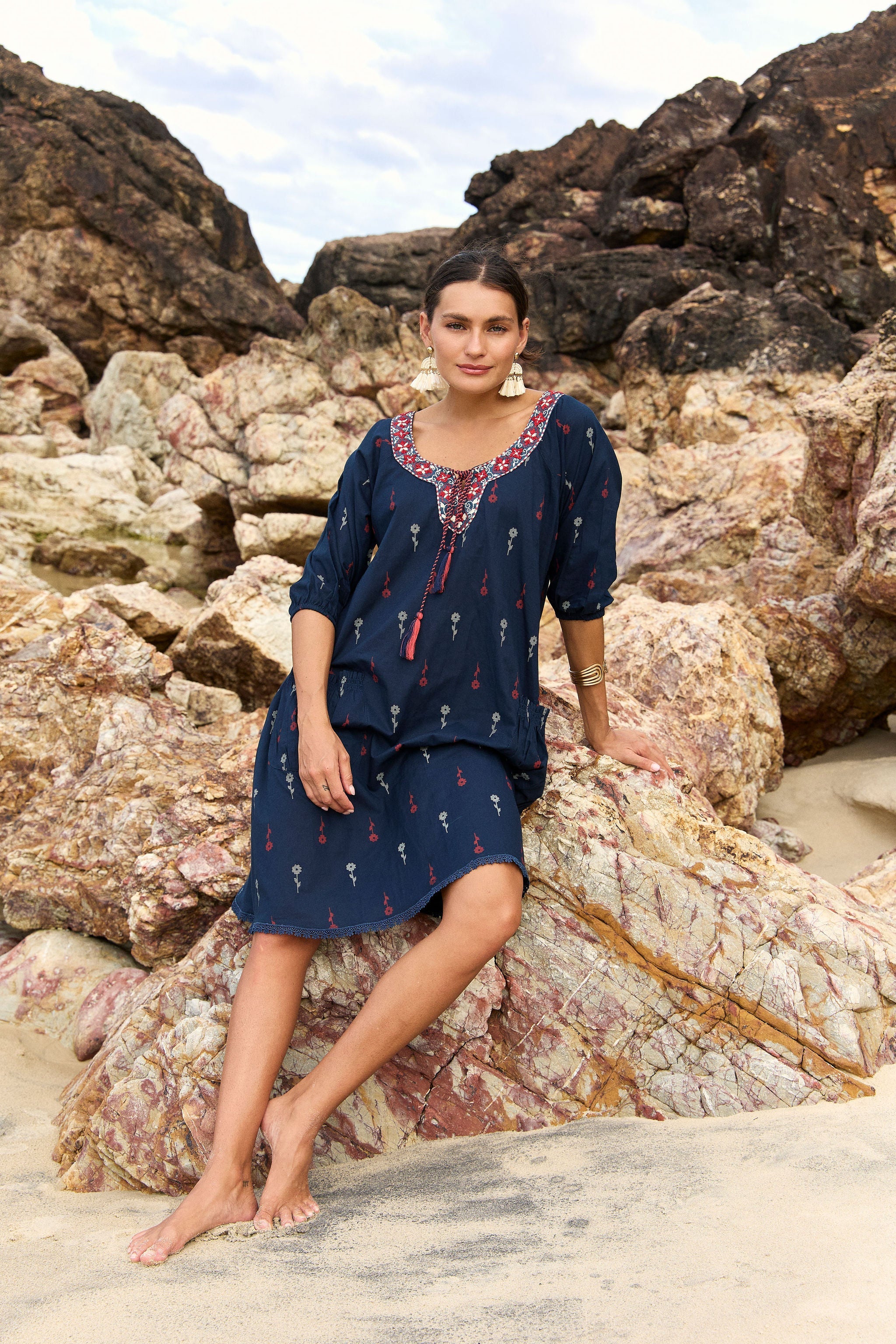 Sao Paulo Dress Jamdani Navy Dresses Naudic