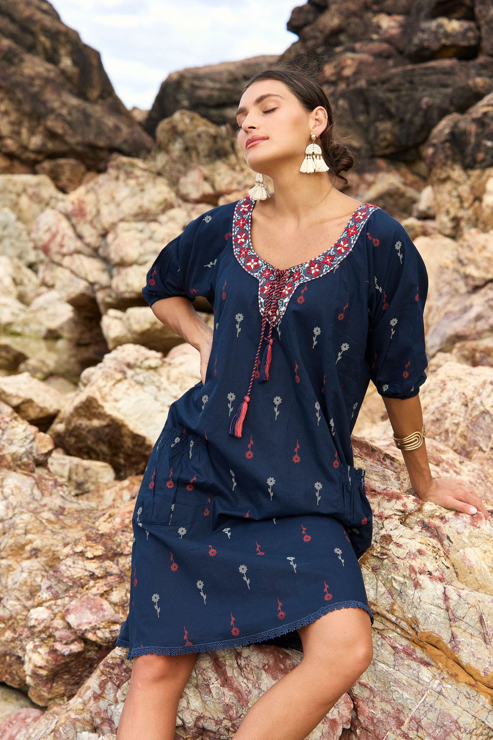 Sao Paulo Dress Jamdani Navy Dresses Naudic