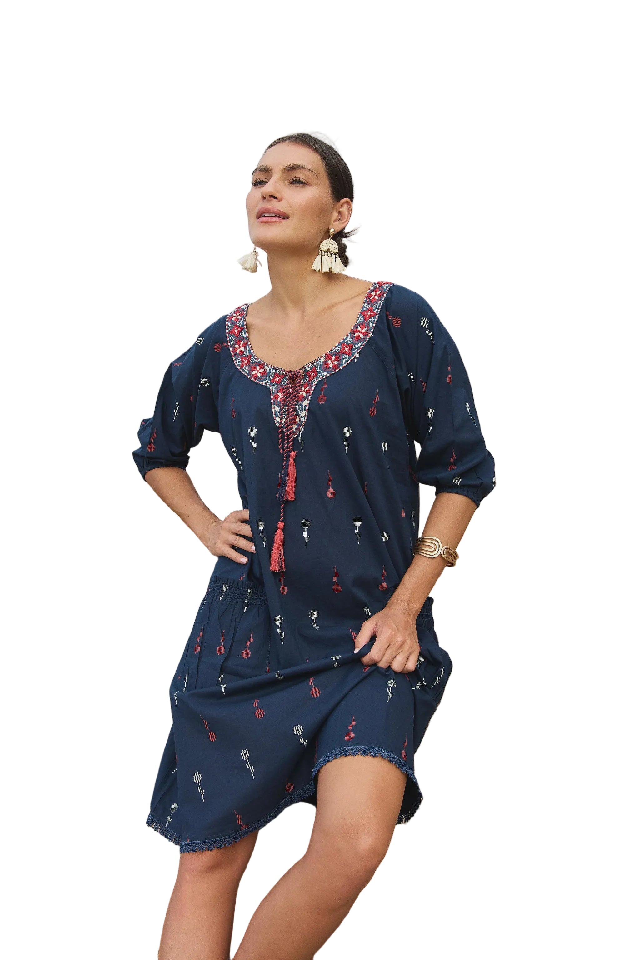 Sao Paulo Dress Jamdani Navy Dresses Naudic XS