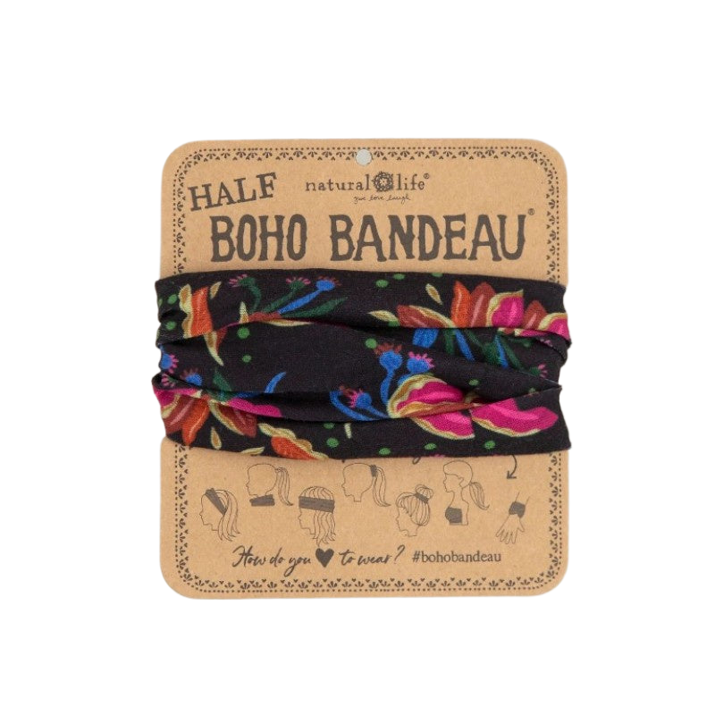 Boho Bandeau Half Tropical Floral Black Bandeau Natural Life