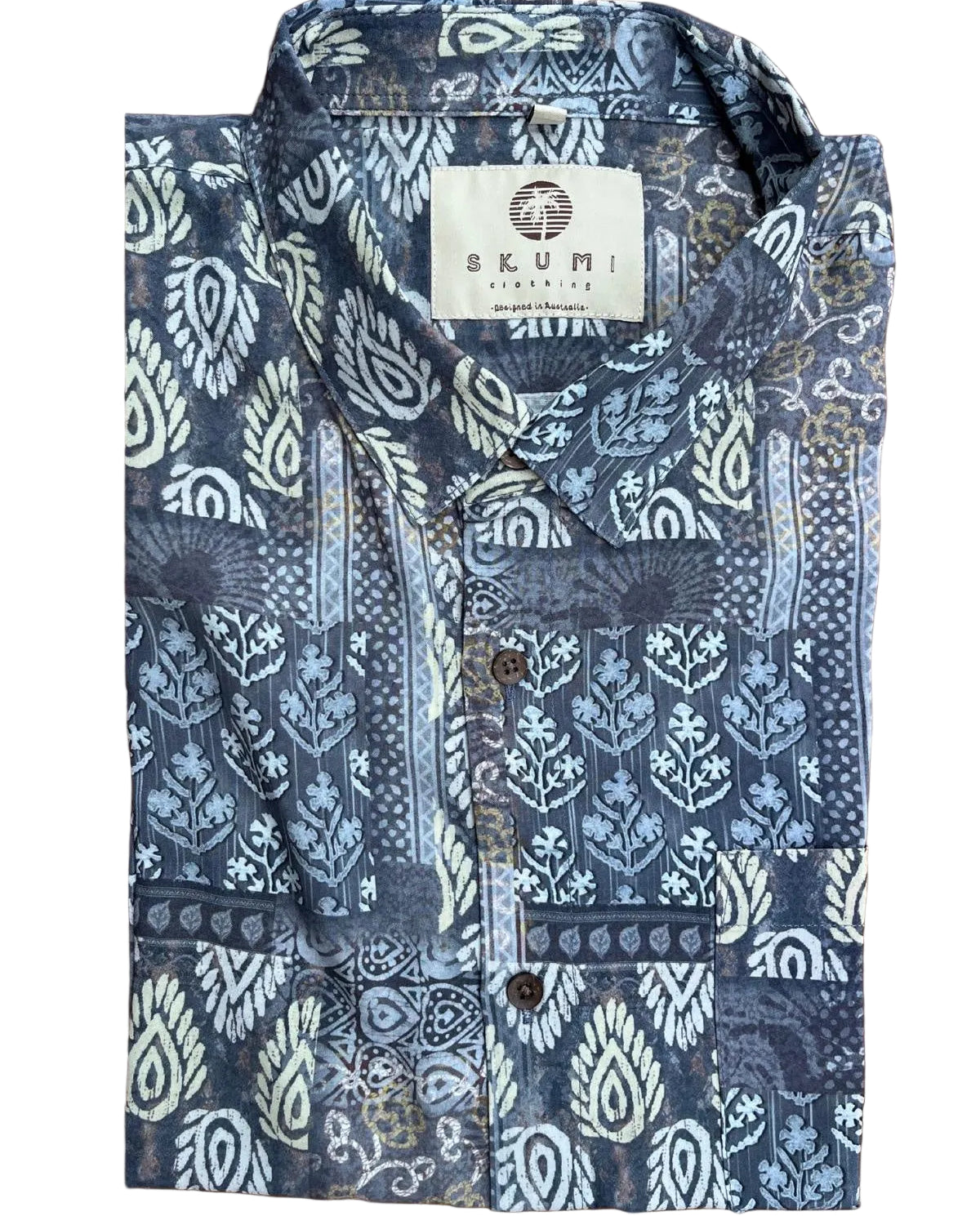 Patchwork Blue Mens Shirt Mens Tops Skumi S
