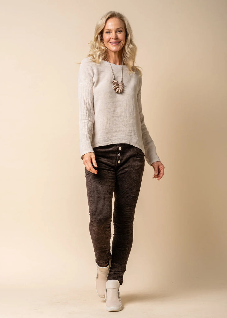 Angerona Linen Blend Top in Latte - Global Free Style