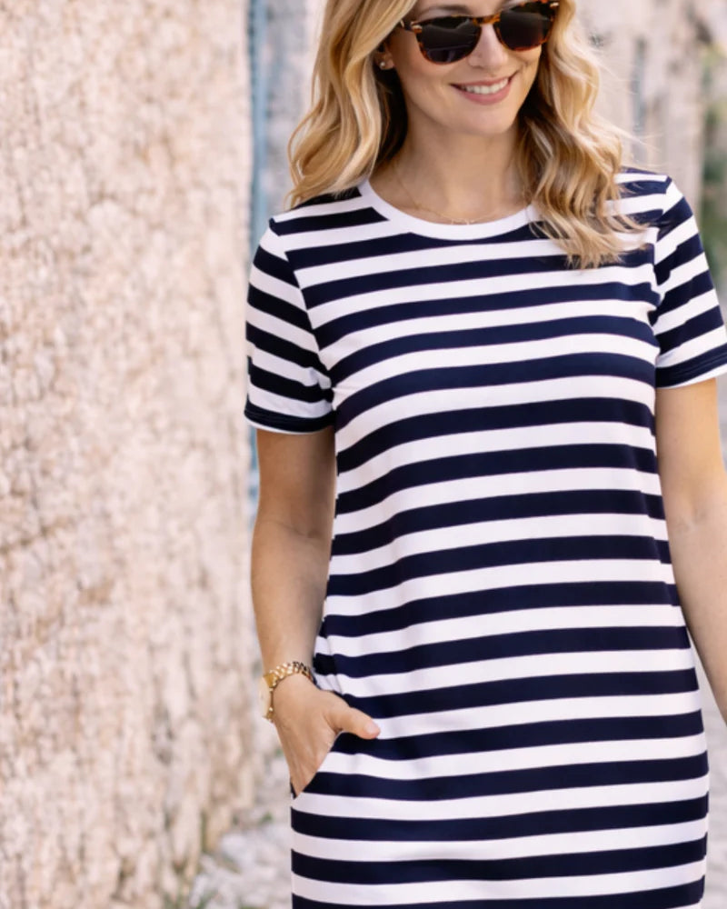 Vacay Dress Navy With White Stripe Dresses Jovie The Label