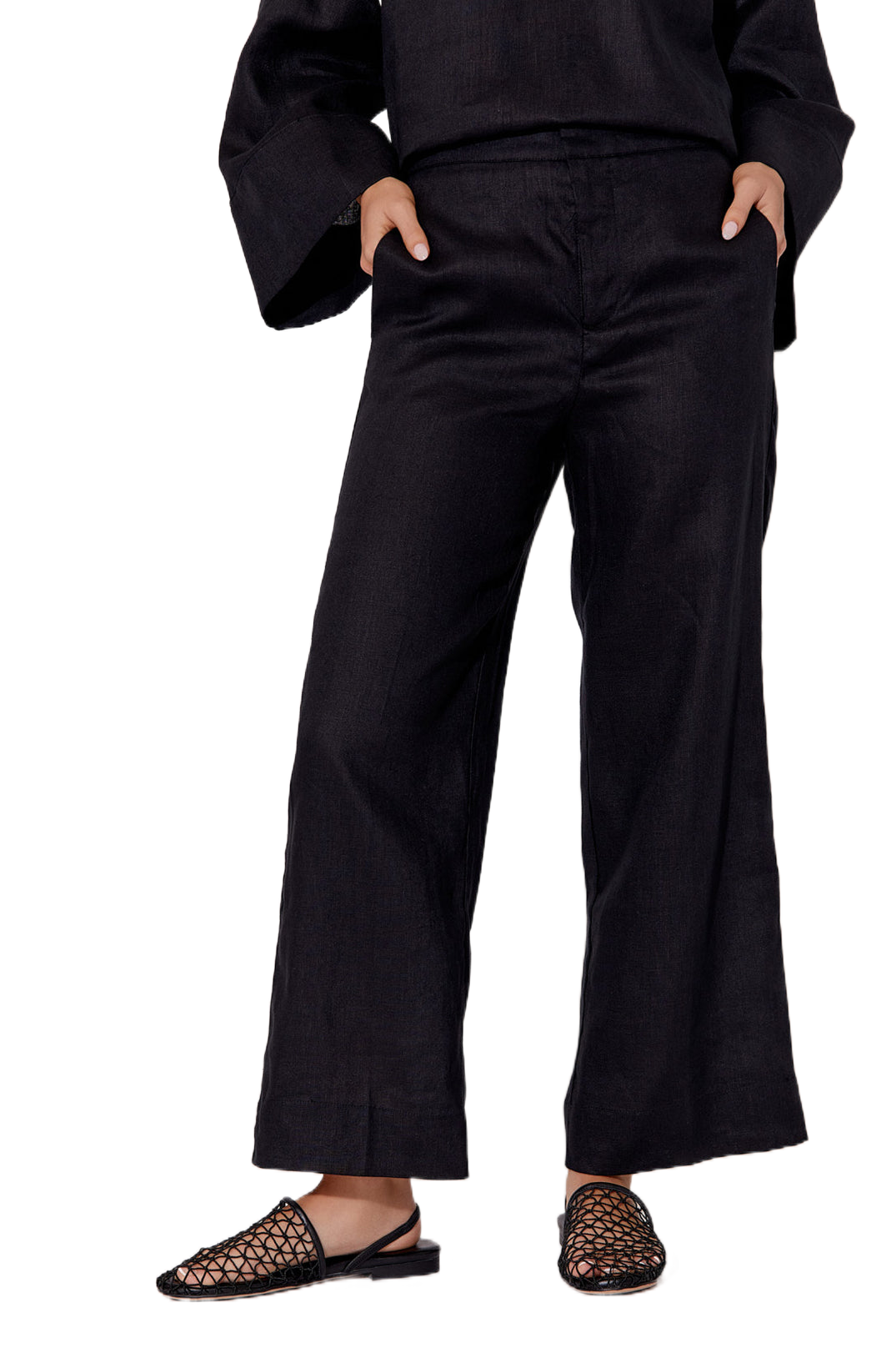 Nisha Cropped Linen Pant Black Bottoms Adorne 8