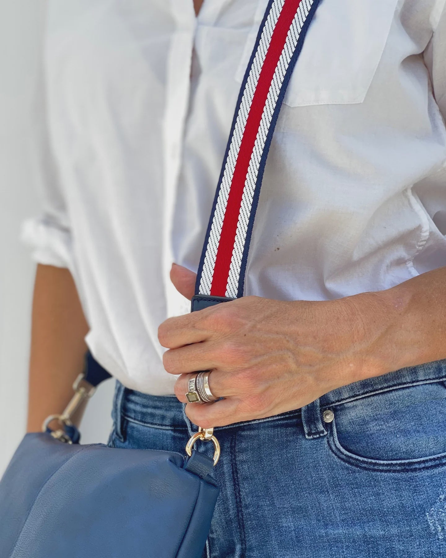 Stripe Webbing Bag Strap Red / Navy Bags and Purses Louenhide