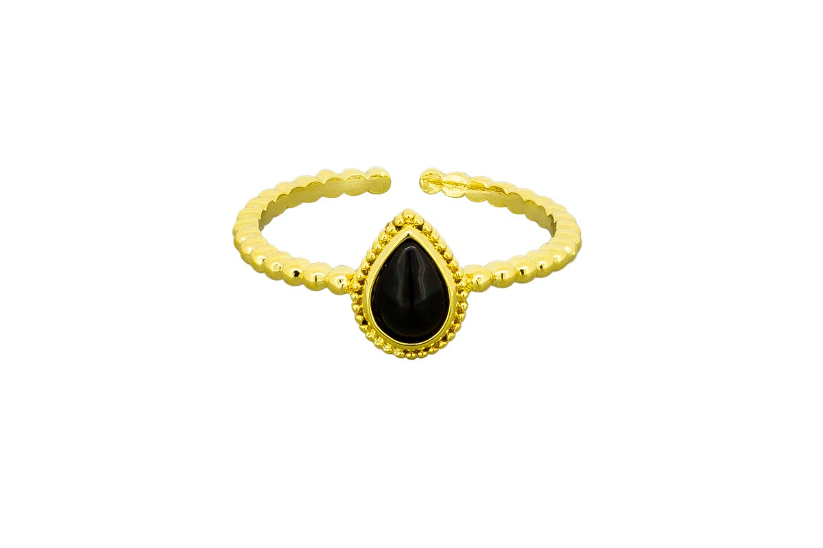 Gold Black Teardrop Ring Rings Tiger Tree