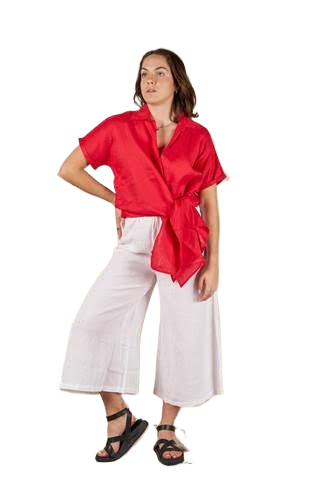 Baker Linen Shirt Red Tops Valeria Label