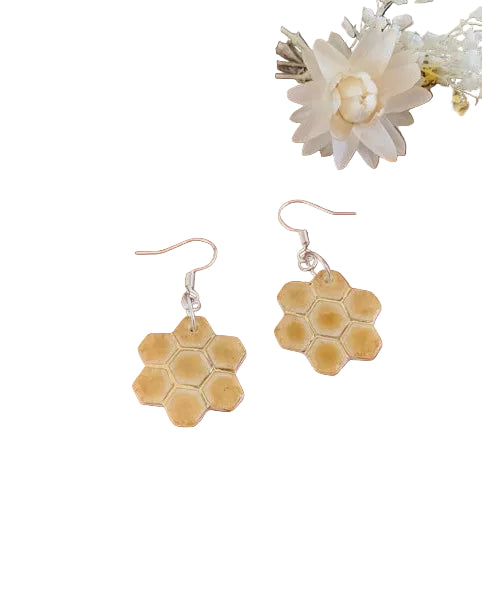 Honeycomb Porcelain Earrings with and Without Gold Earrings Wolf and Clay