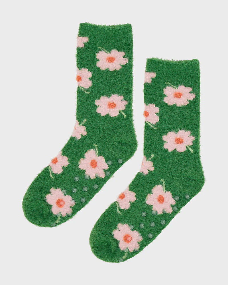 Fuzzy Bed Socks Flower Green Socks Annabel Trends