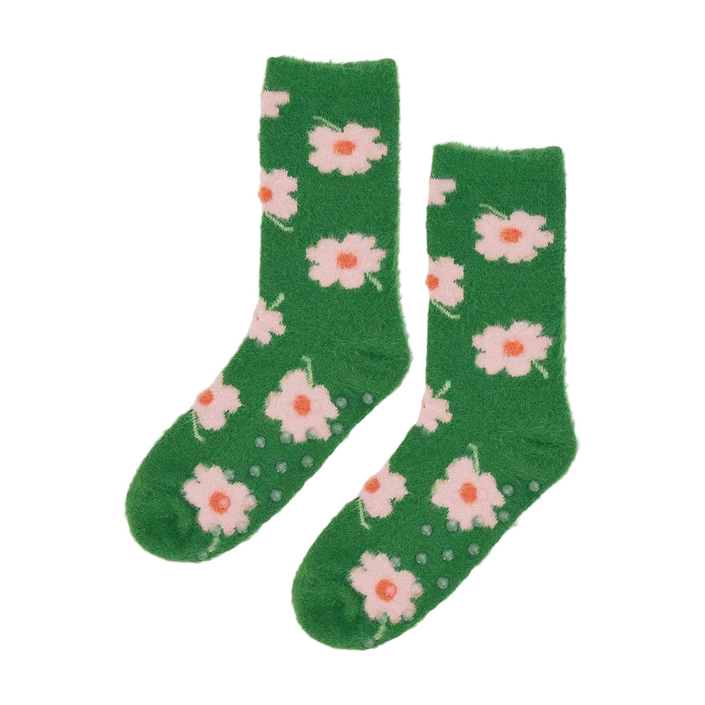 Fuzzy Bed Socks Flower Green Socks Annabel Trends