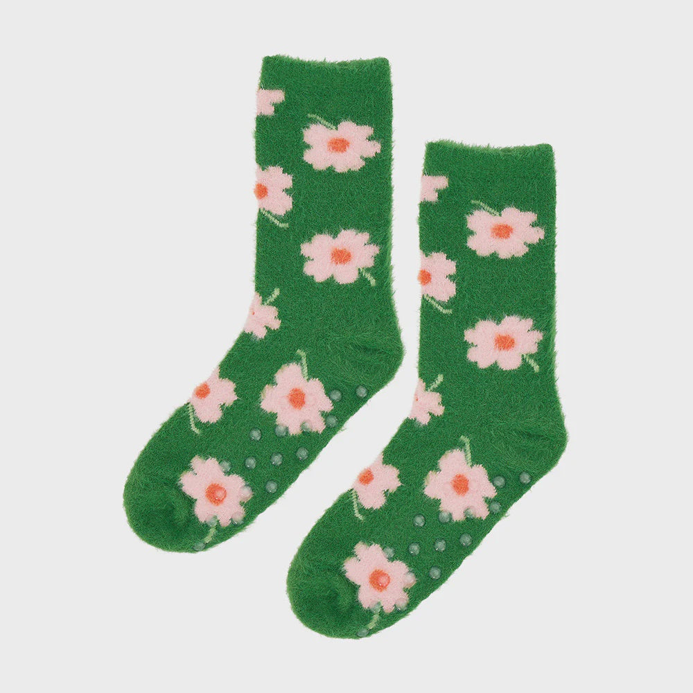 Fuzzy Bed Socks Flower Green Socks Annabel Trends