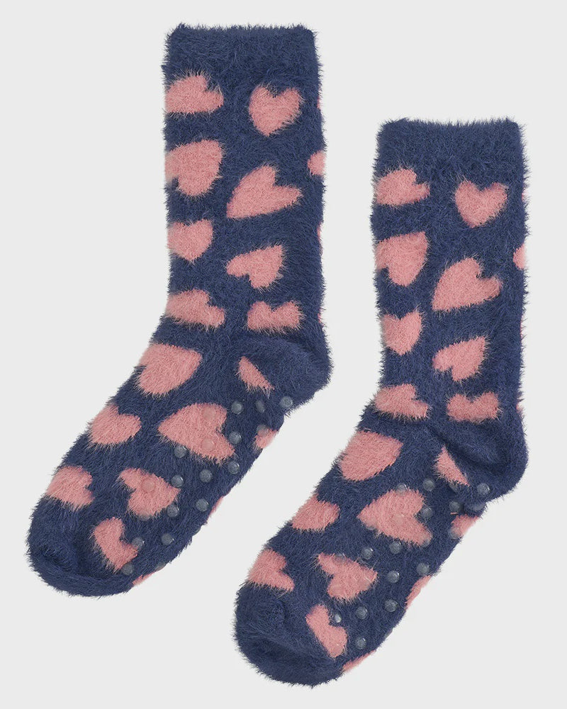 Fuzzy Bed Socks Design Navy Heart Socks Annabel Trends