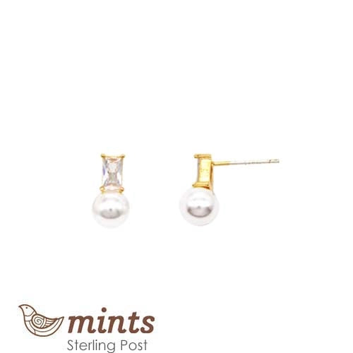 Cubic Rect W/Ball Pearl Post Earring - Global Free Style