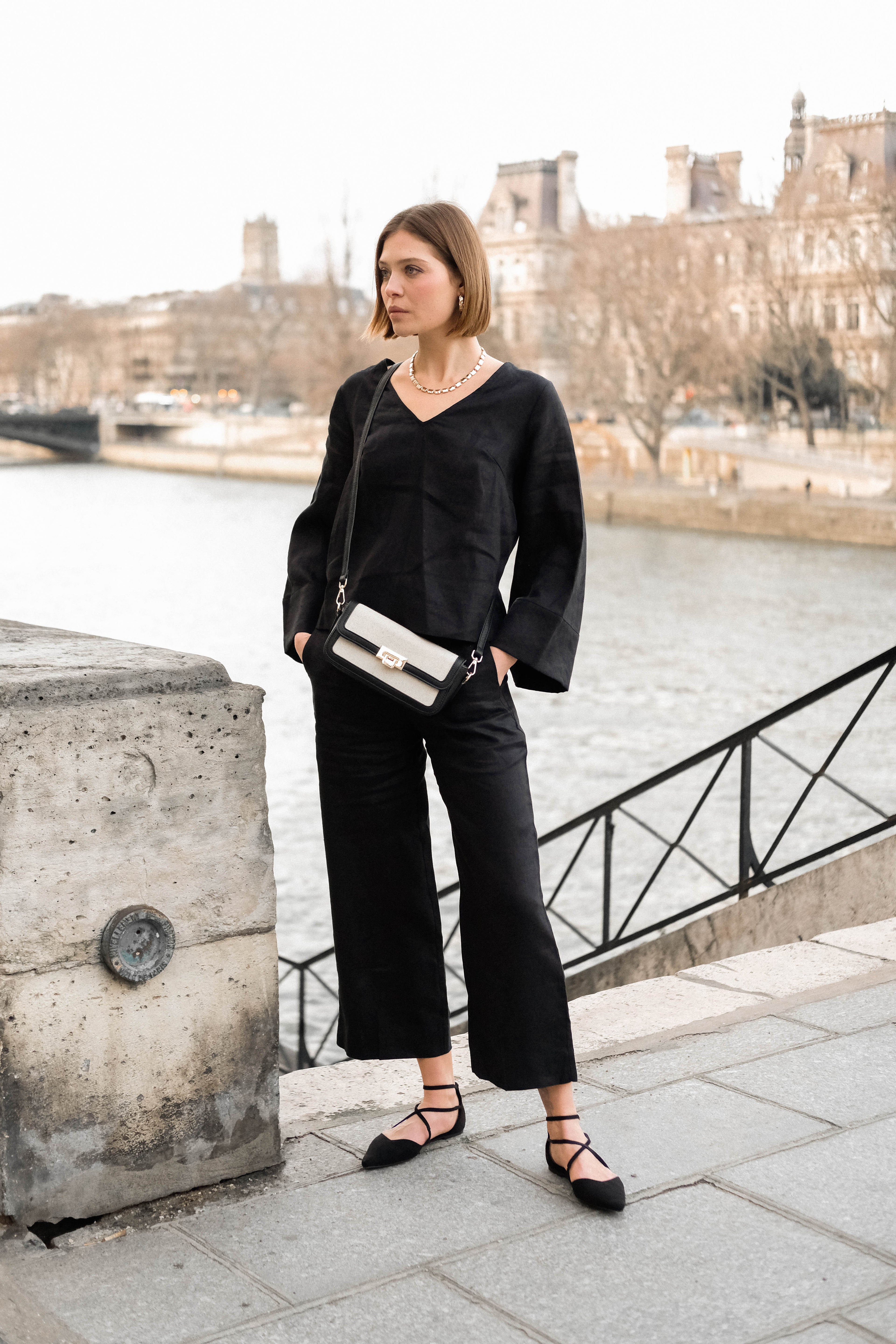 Nisha Cropped Linen Pant Black Bottoms Adorne