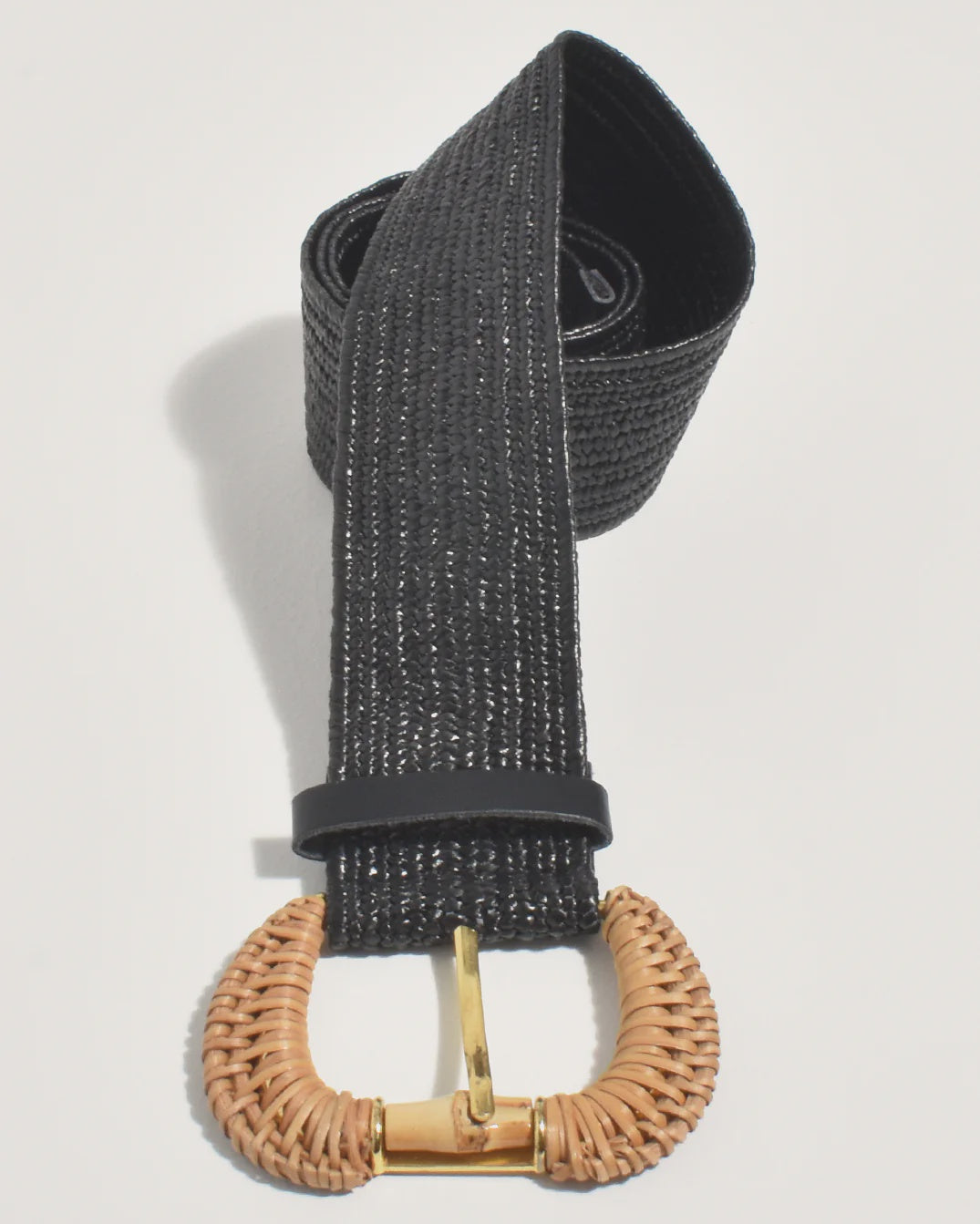 Bamboo Detail Buckle Weave Belt Black - Global Free Style