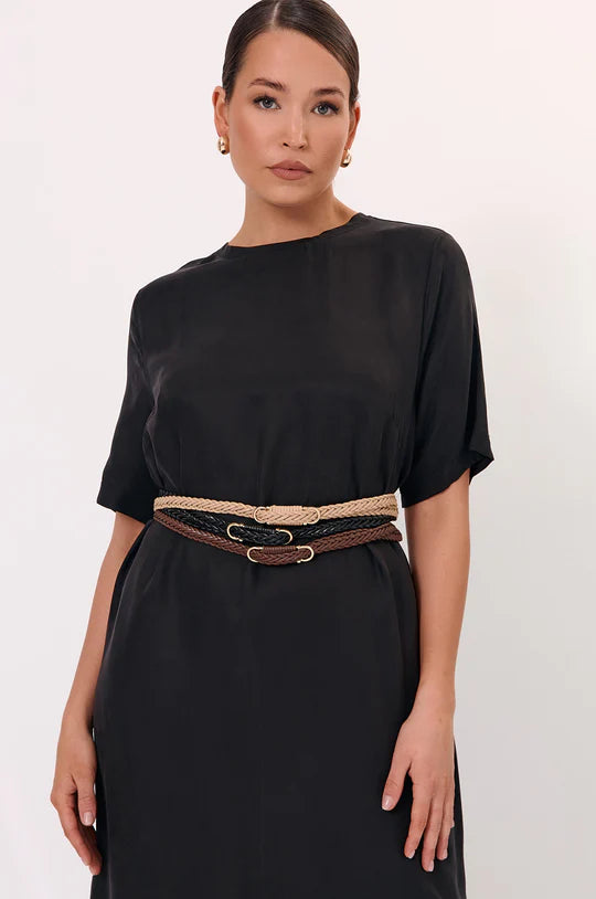 Plaited Thin Waist Belt Black - Global Free Style