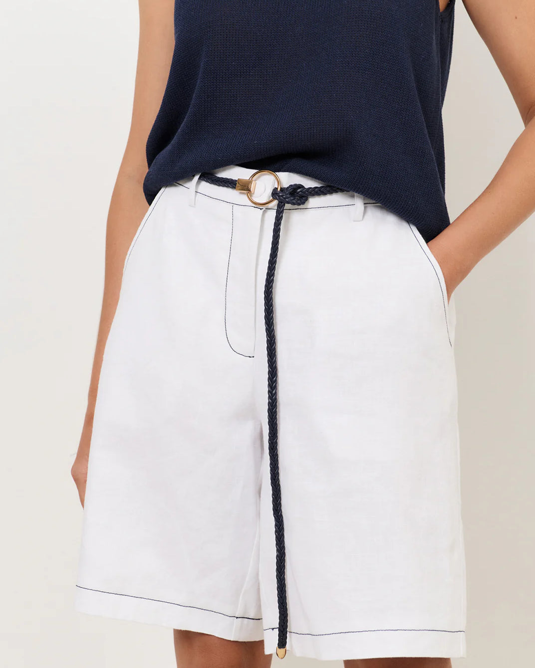 Ring Front Plaited Tie Belt Navy - Global Free Style