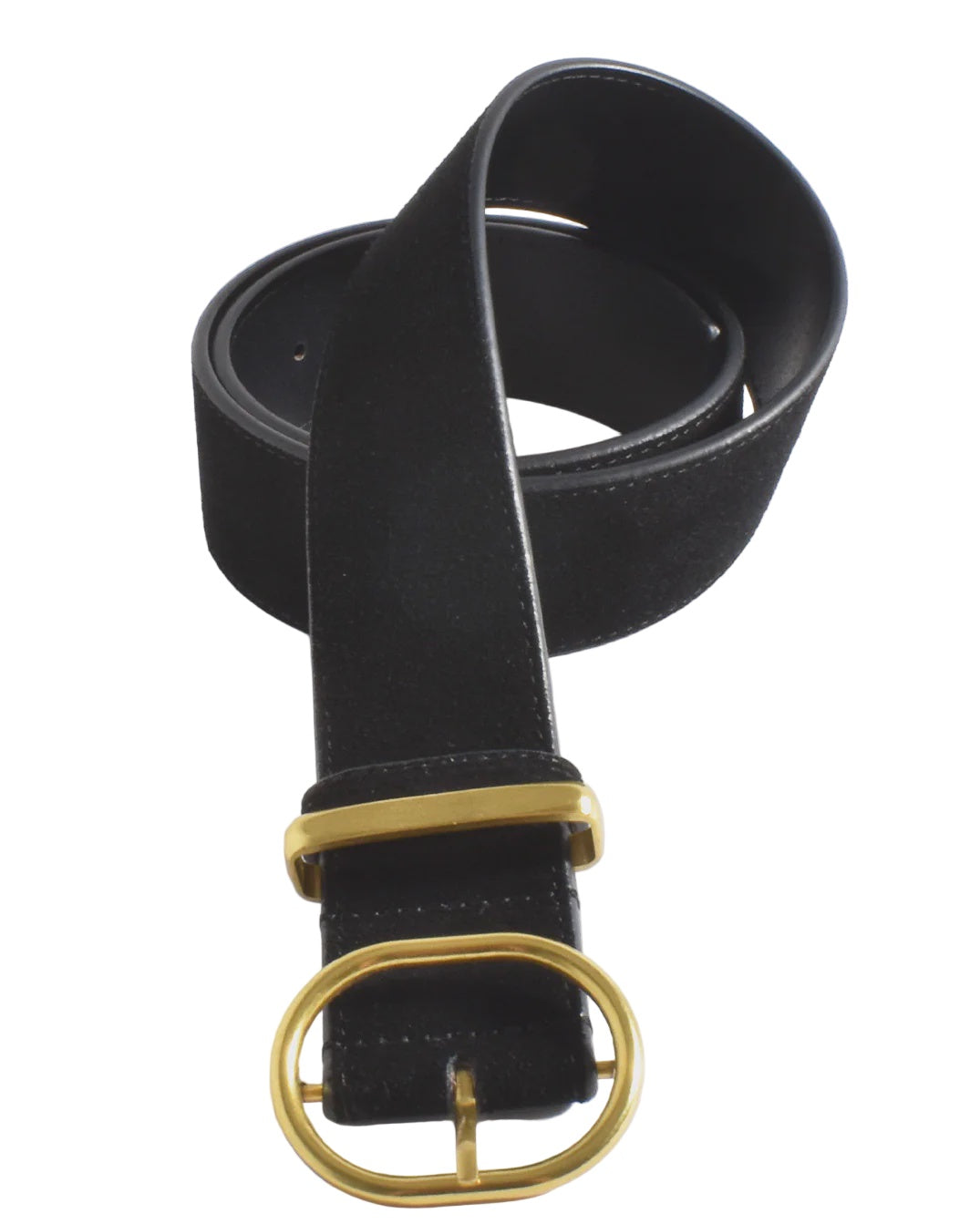 Metal Oval Buckle Suede Belt Black - Global Free Style