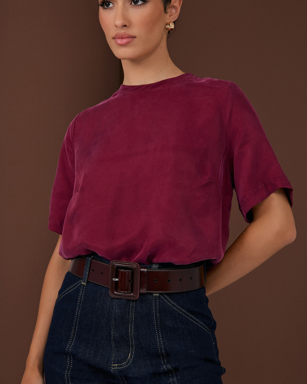 Leather Covered Buckle Belt Nude - Global Free Style