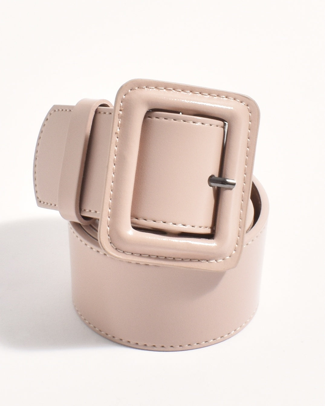 Leather Covered Buckle Belt Nude - Global Free Style
