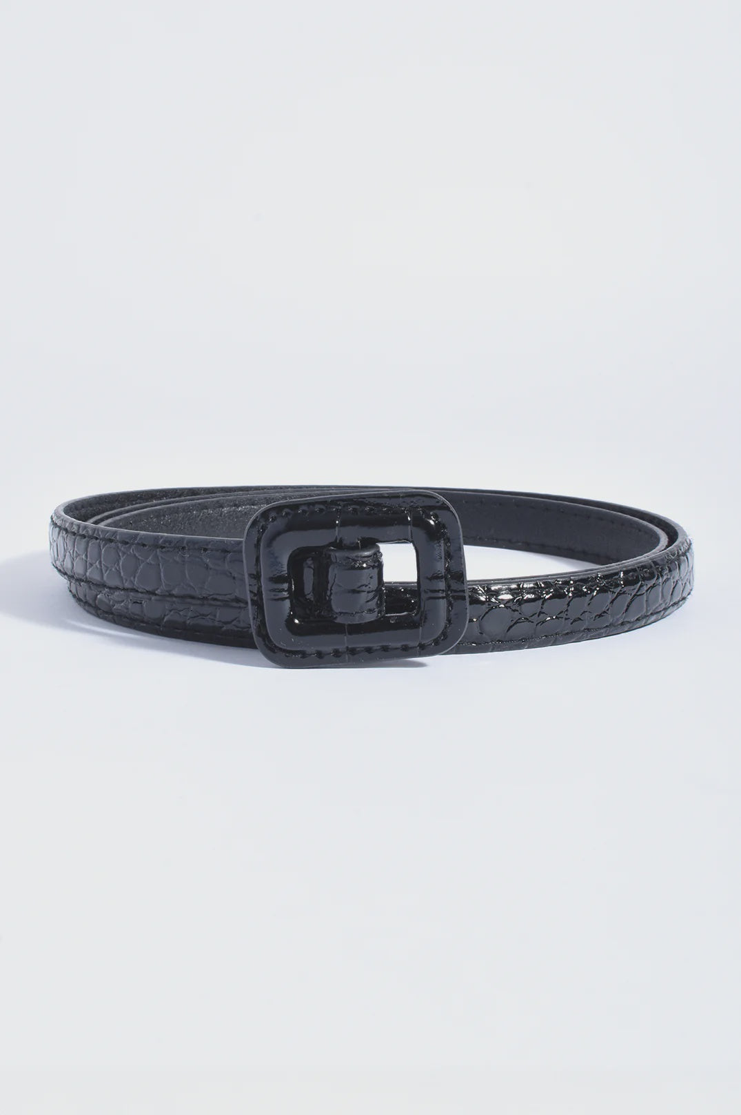 Thin Croc Gloss Waist Belt Black Belts Adorne