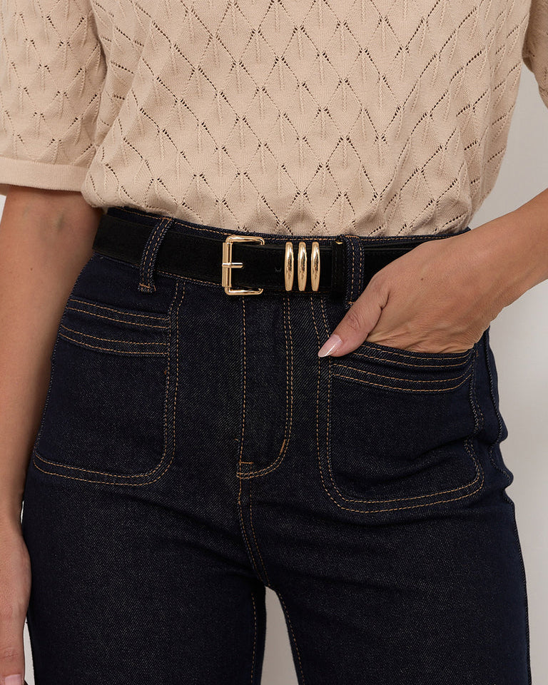 Kory Suede Jeans Belt Black/Gold Belts Adorne