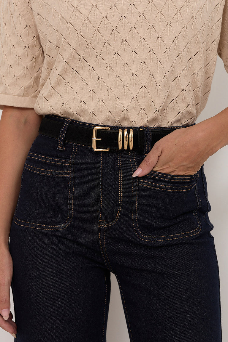 Kory Suede Jeans Belt Black/Gold Belts Adorne