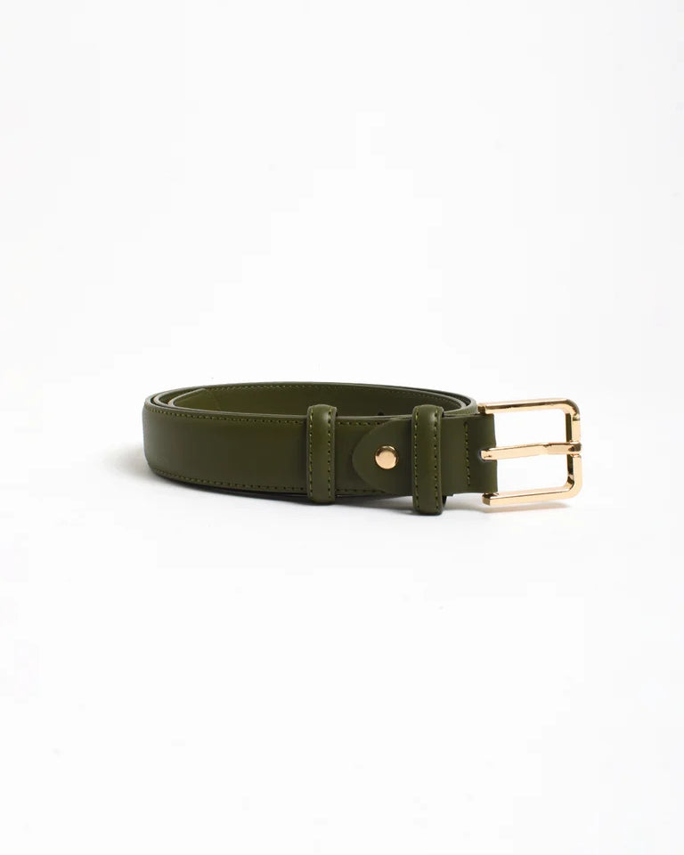 Riley Metal Buckle Jeans Belt Olive/Gold Belts Adorne