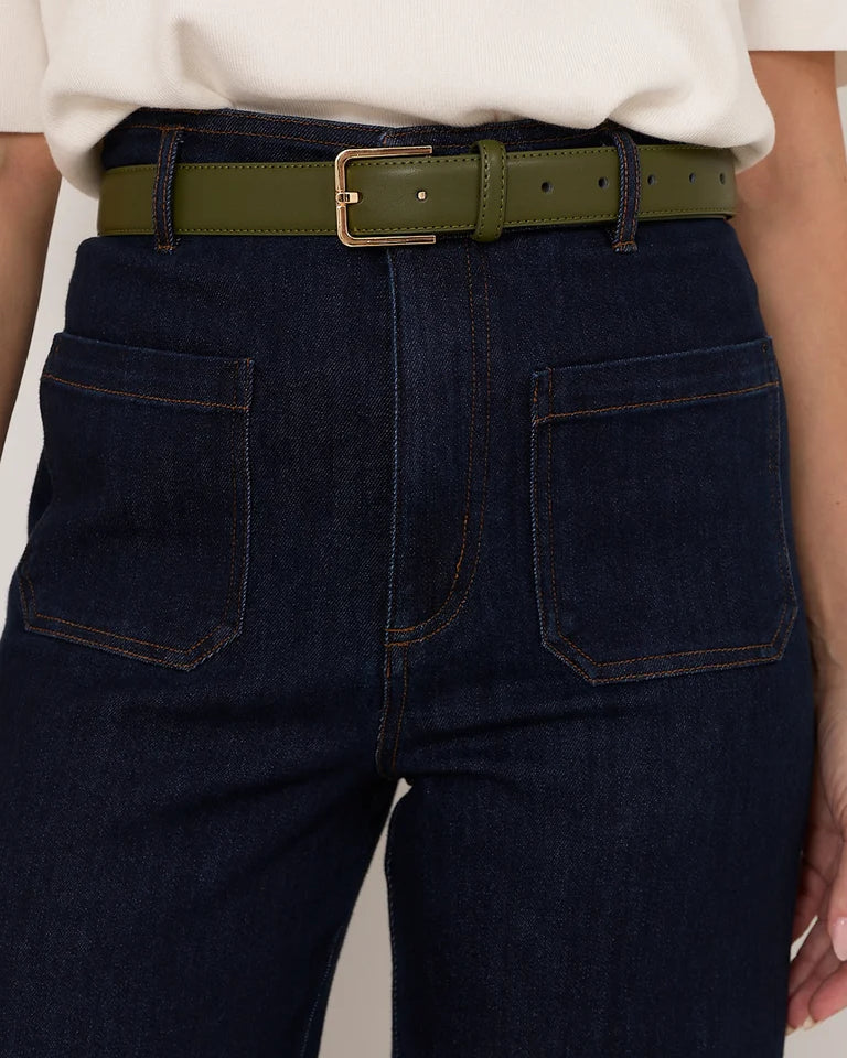 Riley Metal Buckle Jeans Belt Olive/Gold Belts Adorne