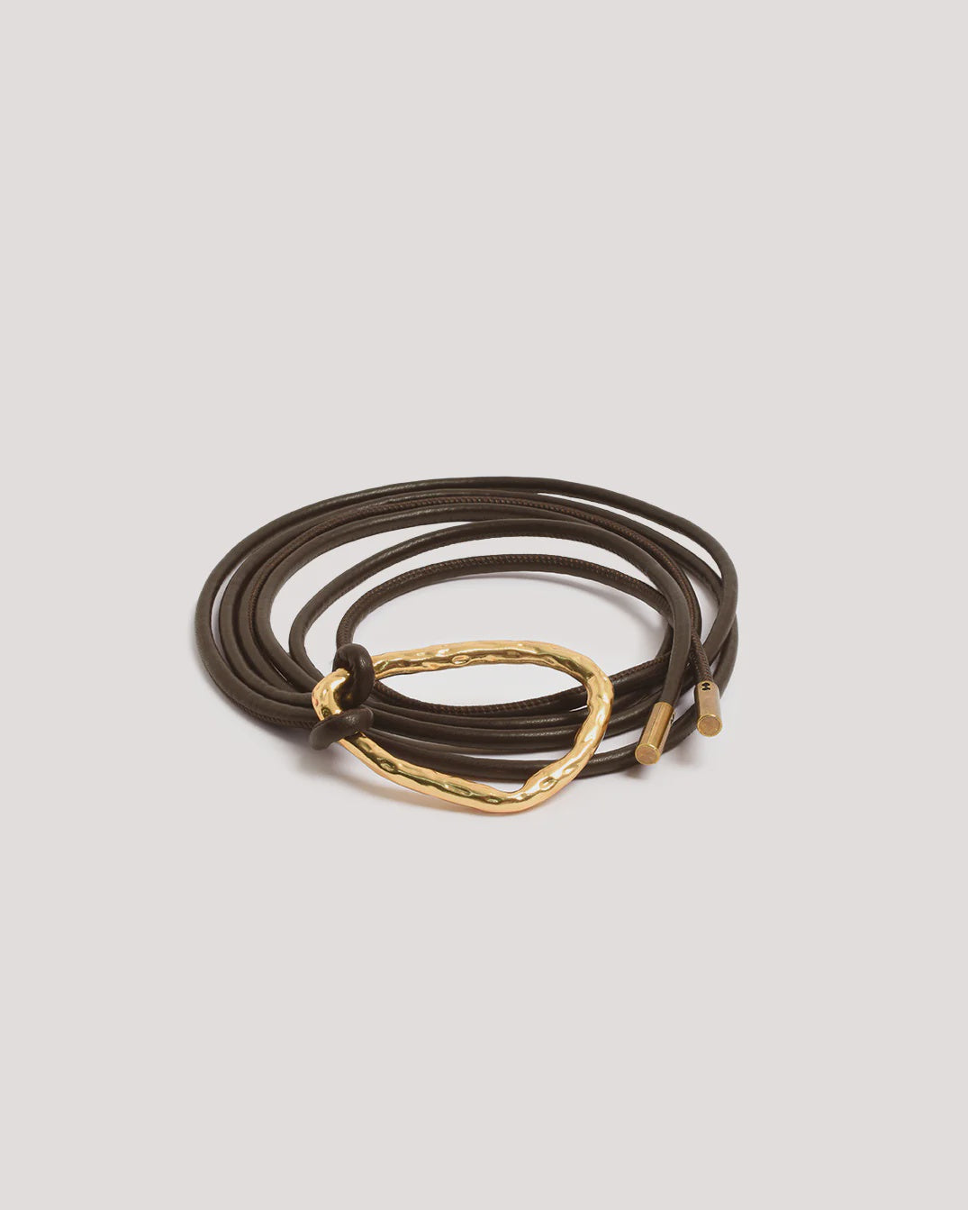 Hammered Metal Ring Tie Front Belt Chocolate/Gold Belts Adorne