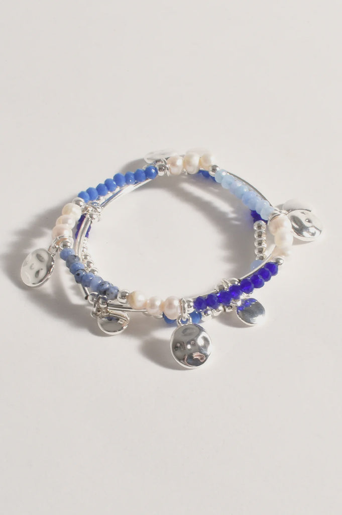 Stone Pearl Mix Stretch Bracelet Blue/Silver - Global Free Style