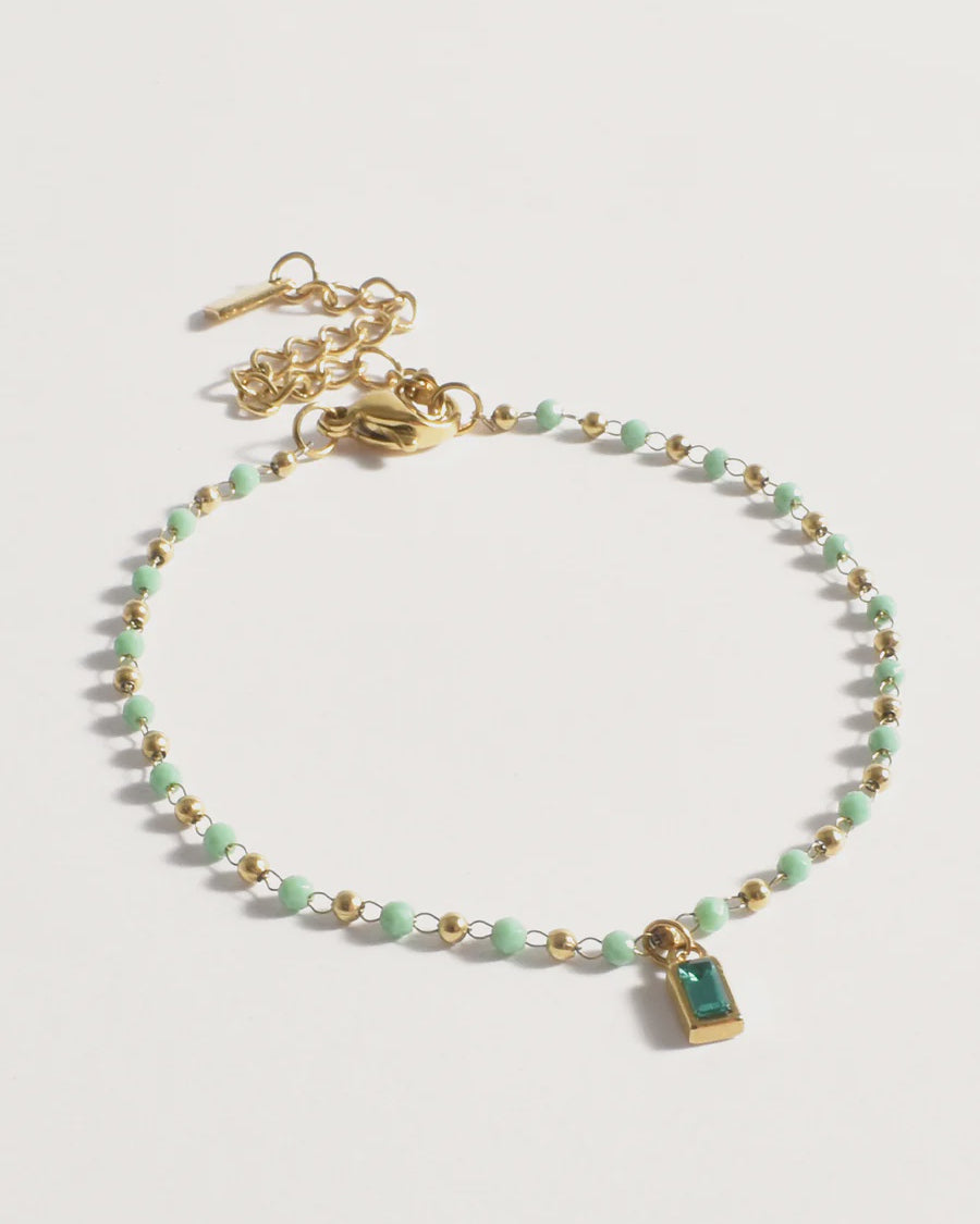 Alternating Bead Mini Charm Bracelet Mint/Gold - Global Free Style