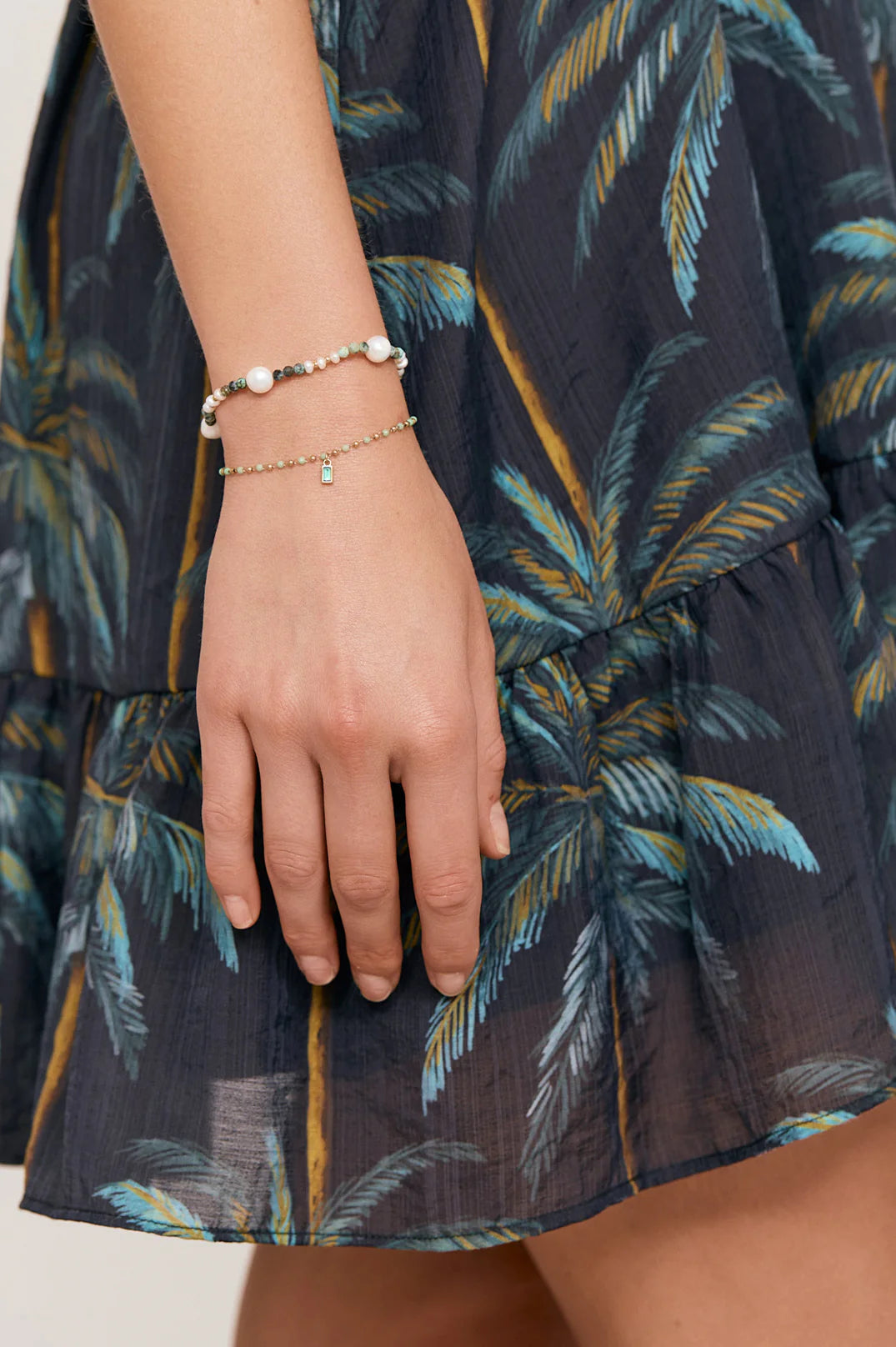 Alternating Bead Mini Charm Bracelet Mint/Gold - Global Free Style