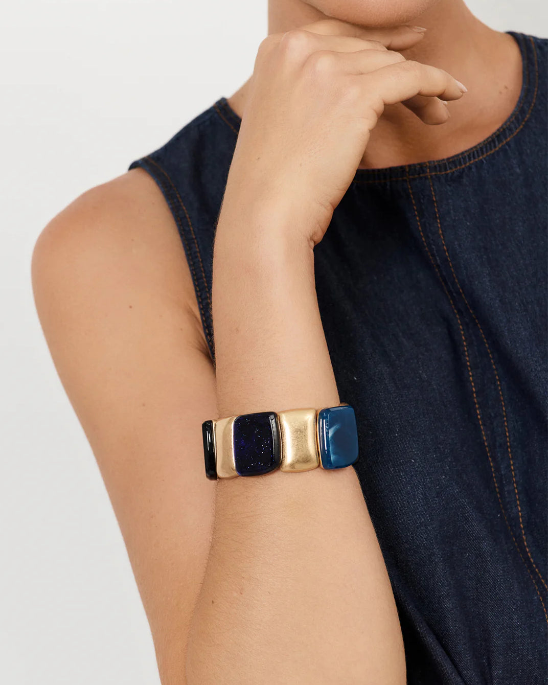 Resin Metal Panel Stretch Bracelet Blue - Global Free Style