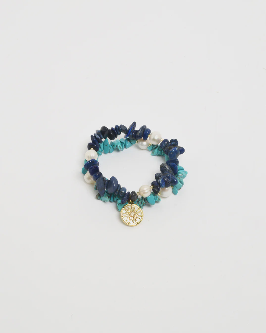 Sun Charm Stone Chip Pearl Stretch Bracelet Turq/Blue Bracelets and Bangles Adorne