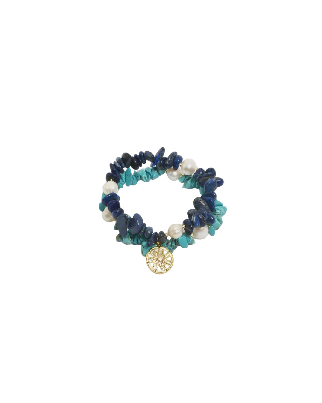 Sun Charm Stone Chip Pearl Stretch Bracelet Turq/Blue Bracelets and Bangles Adorne