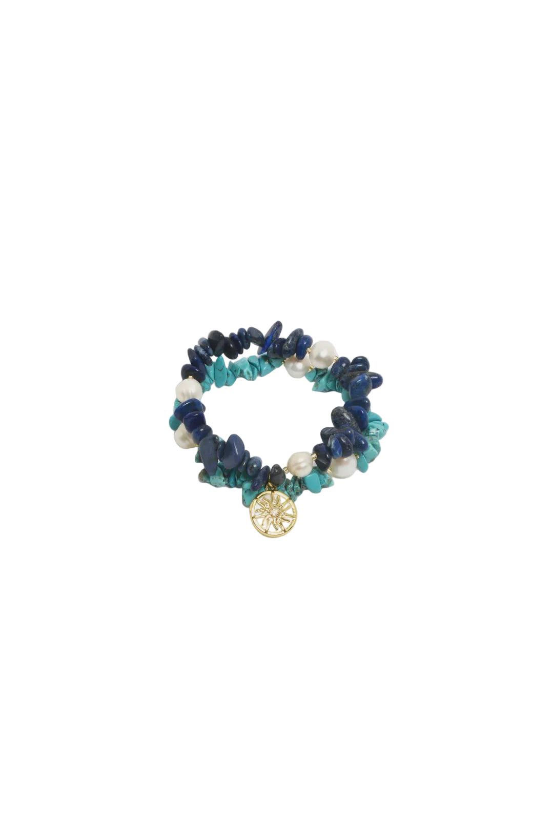Sun Charm Stone Chip Pearl Stretch Bracelet Turq/Blue Bracelets and Bangles Adorne