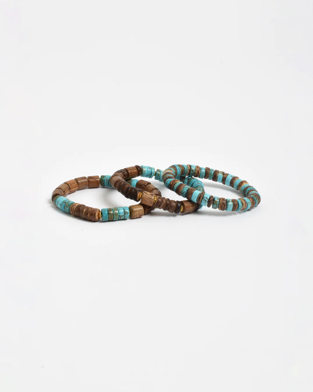 Trio Stone and Timber Stretch Bracelet Set Turq/Choc Bracelets and Bangles Adorne